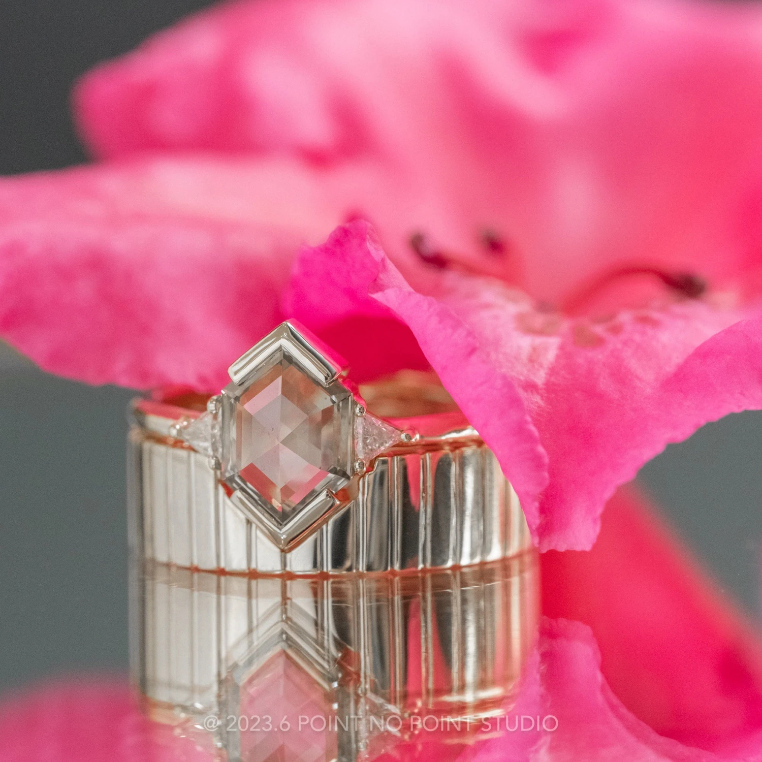 Notched Ellipse Setting, 6mm 14k White Gold Wedding Band, Polished Finish 2 Notched Ellipse Setting, 6mm 14k White Gold Wedding Band, Polished Finish - Image 2