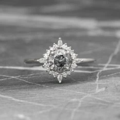 1.19 Carat Salt And Pepper Diamond Engagement Ring, Cosette Setting, Platinum