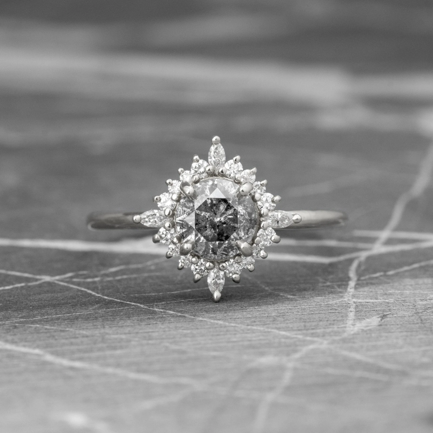 1.19 Carat Salt And Pepper Diamond Engagement Ring, Cosette Setting, Platinum 1 1.19 Carat Salt And Pepper Diamond Engagement Ring, Cosette Setting, Platinum