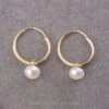 Freshwater Pearl Huggie Hoops, 14k Yellow Gold Earrings