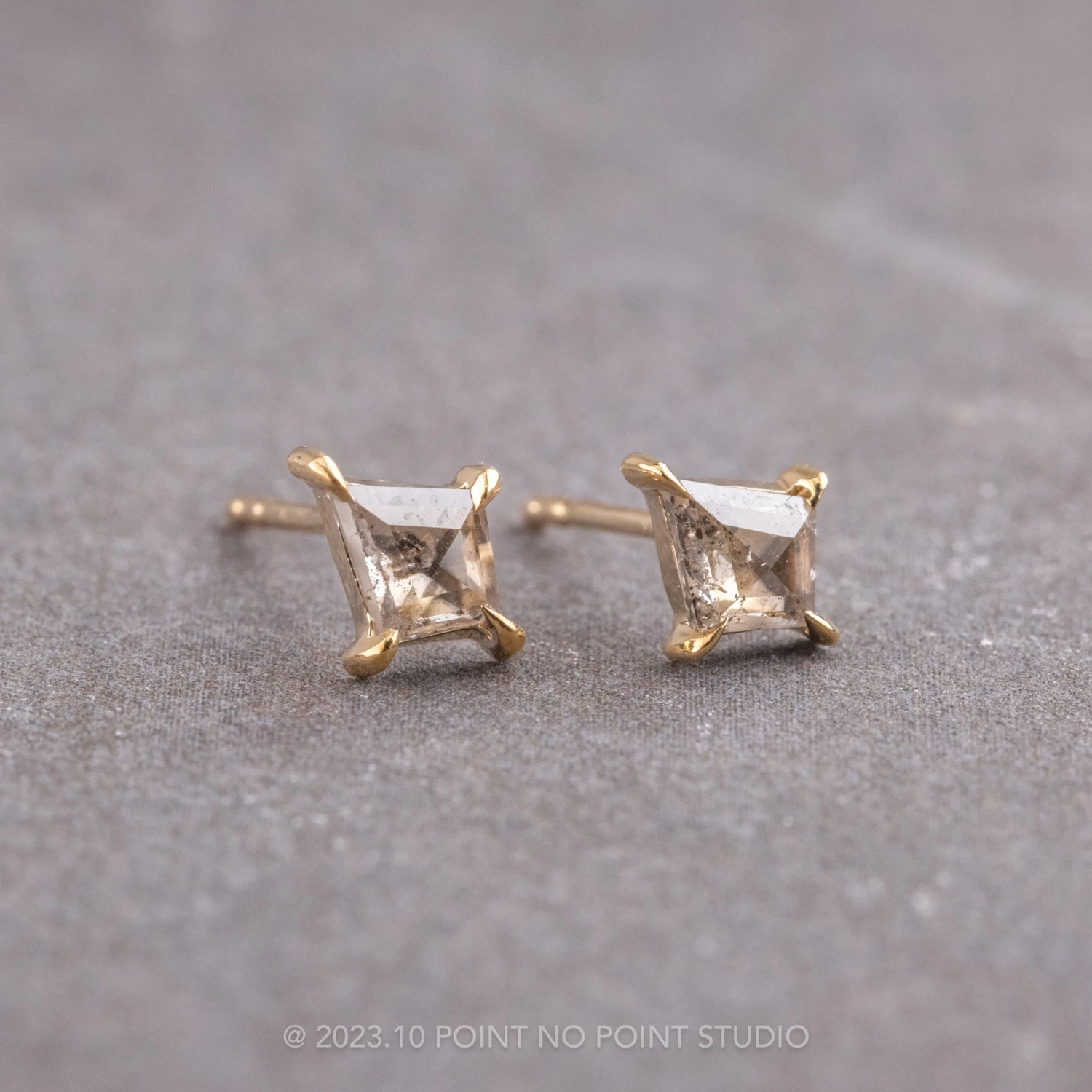 .27tcw Salt And Pepper Kite Diamond Studs, 14k Yellow Gold Earrings 2 .27tcw Salt And Pepper Kite Diamond Studs, 14k Yellow Gold Earrings - Image 2