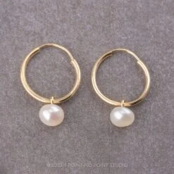 Freshwater Pearl Huggie Hoops, 14k Yellow Gold Earrings
