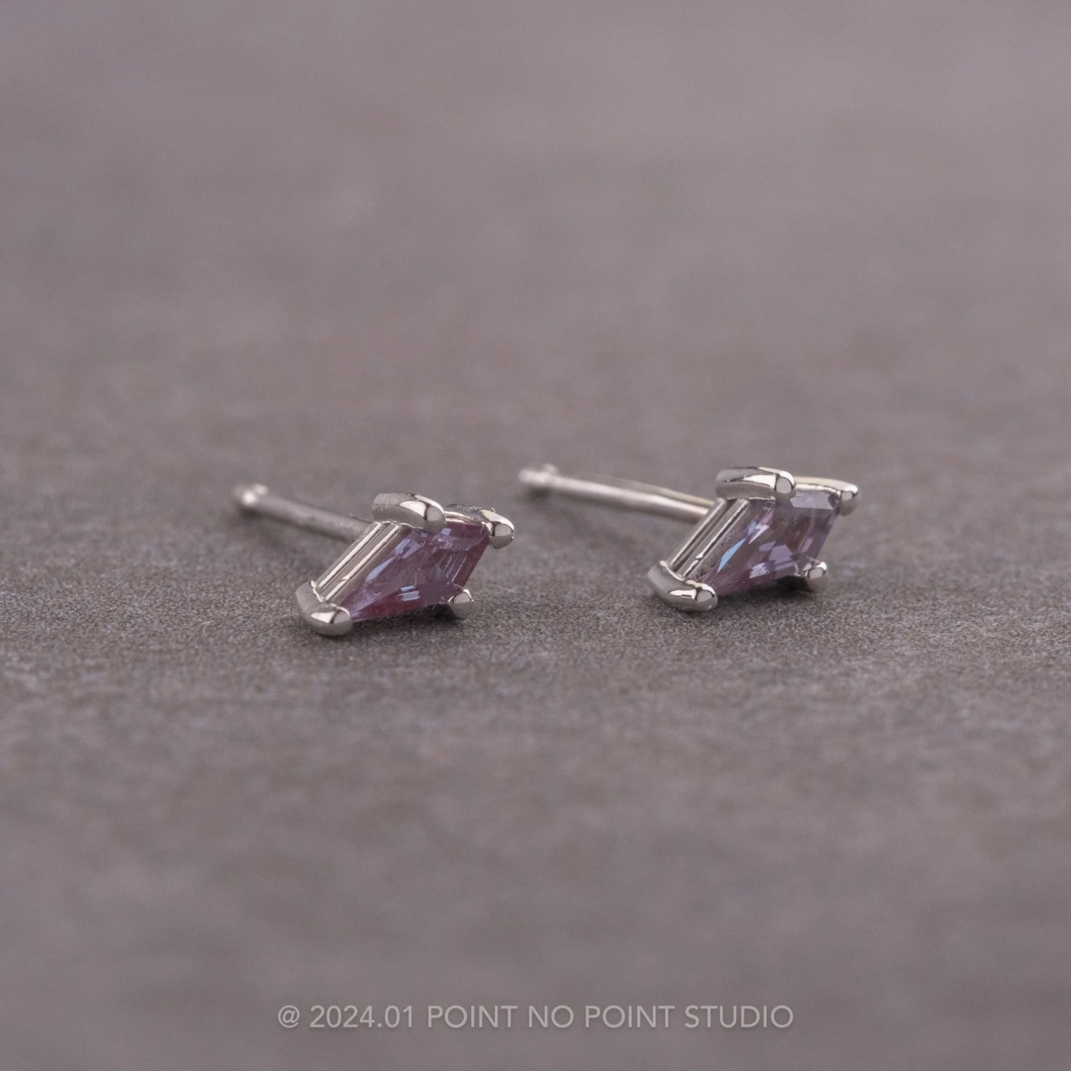 Lab-Grown Kite Alexandrite Studs, 14k White Gold Earrings 6 Lab-Grown Kite Alexandrite Studs, 14k White Gold Earrings - Image 6