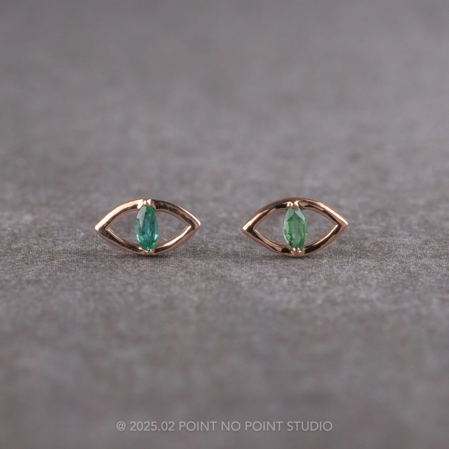 Emerald Eye Studs, 14k Rose Gold 1 Emerald Eye Studs, 14k Rose Gold