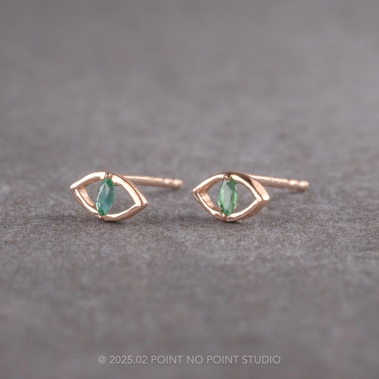 Emerald Eye Studs, 14k Rose Gold 6 Emerald Eye Studs, 14k Rose Gold - Image 6