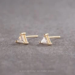 14k Yellow Gold White Diamond Triangle Stud Earrings 4 14k Yellow Gold White Diamond Triangle Stud Earrings -Point No Point Studio Store EARRINGS2 2