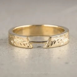 Engraved Wide Harper Cuff Wedding Band, 14k Yellow Gold