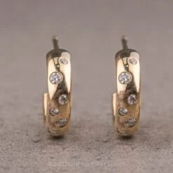 Diamond Huggie Hoops, 14k Yellow Gold Earrings