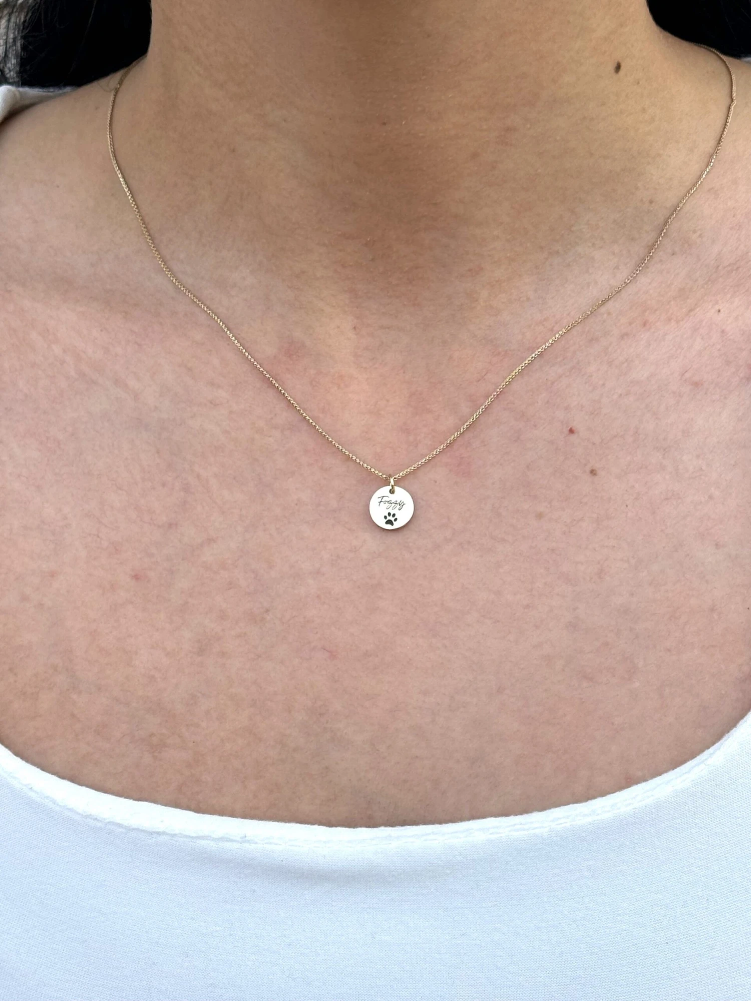 14k Gold Engraved Phoenix Single Name With Paw Print Small Round Charm 2 14k Gold Engraved Phoenix Single Name With Paw Print Small Round Charm - Image 2