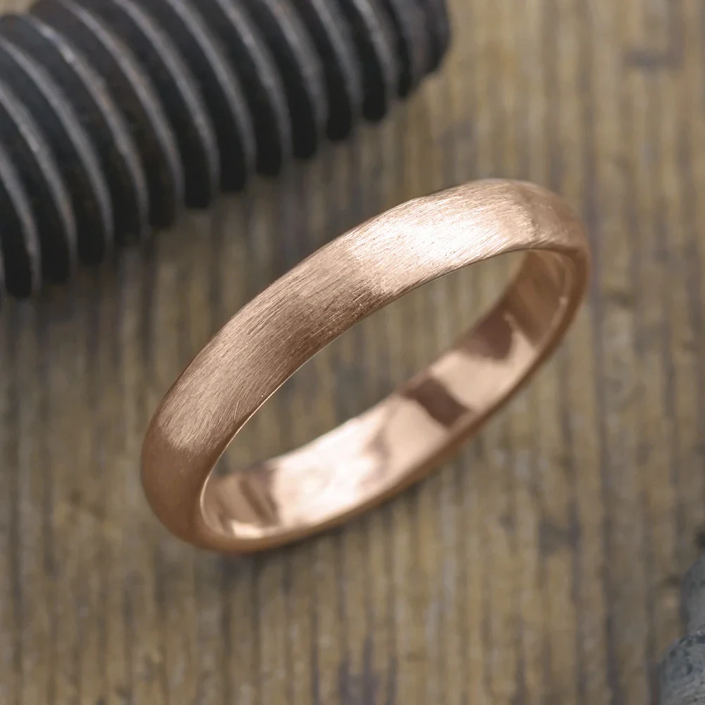 4mm Comfort Fit 14k Peach Gold Men's Wedding Band, Half Round Matte Finish 1 4mm Comfort Fit 14k Peach Gold Men's Wedding Band, Half Round Matte Finish