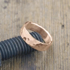 6mm Comfort Fit, 14k Peach Gold Mens Wedding Band, Hammered Polished 5 6mm Comfort Fit, 14k Peach Gold Mens Wedding Band, Hammered Polished -Point No Point Studio Store M6HAMPOL 3