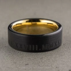 8mm Men's Roman Numeral Tungsten Ring With 18K Yellow Gold Plating