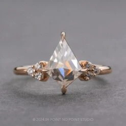 1.36 Carat Kite Moissanite And Diamond Engagement Ring, Quinn Setting, 14K Rose Gold
