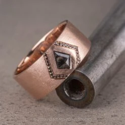 Kite And Black Diamond Mens Wedding Band, 14K Rose Gold