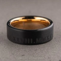 8mm Men's Roman Numeral Tungsten Ring With 18K Rose Gold Plating