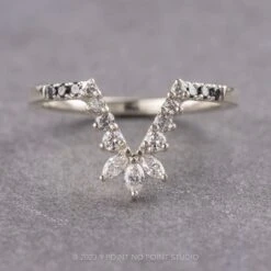 Marquise Diamond Wedding Band, Ombre Cleo Setting, 14k White Gold