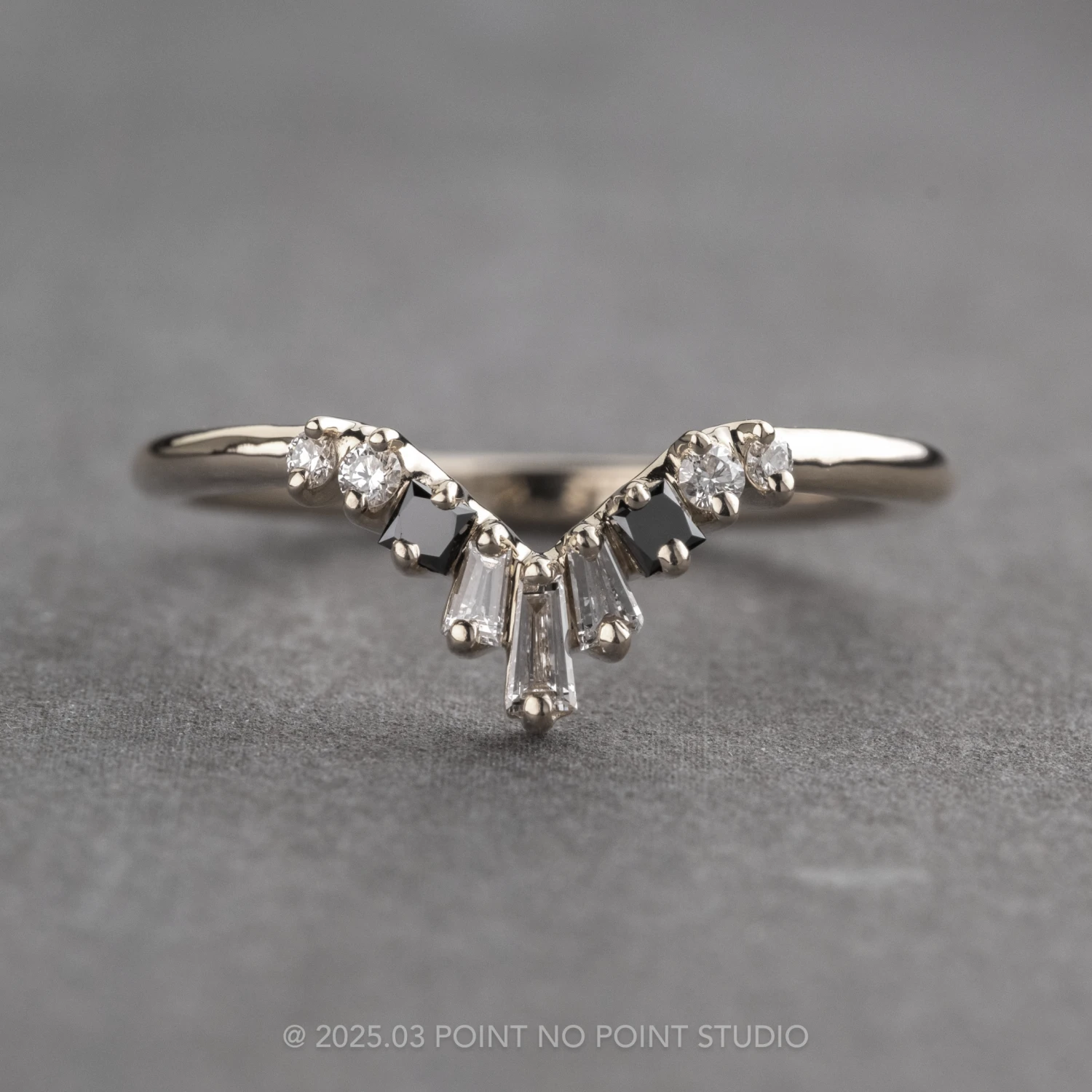 Baguette Diamond V Wedding Band, Small Ombre Wren Setting, Platinum 1 Baguette Diamond V Wedding Band, Small Ombre Wren Setting, Platinum