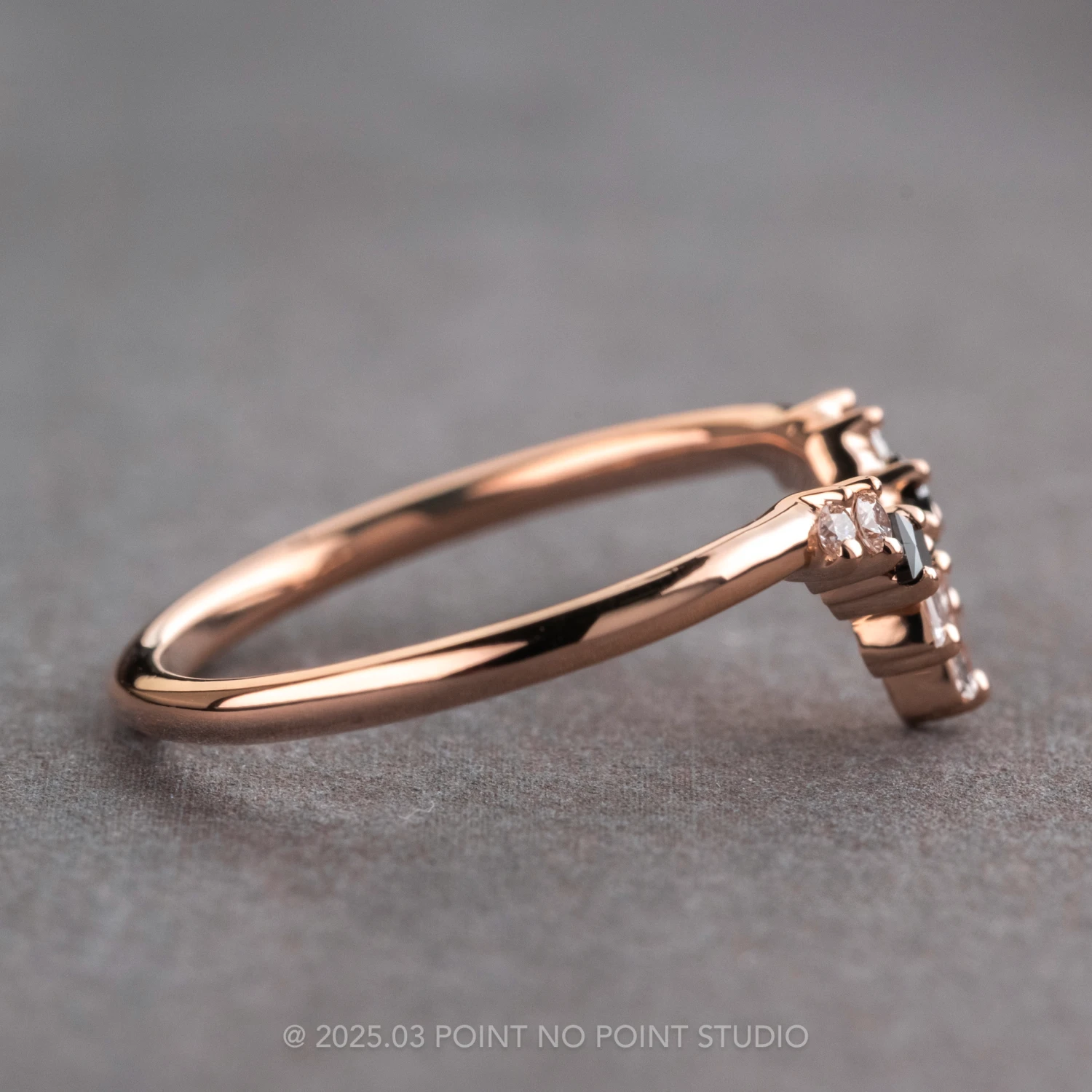 Baguette Diamond V Wedding Band, Small Ombre Wren Setting, 14K Peach Gold 2 Baguette Diamond V Wedding Band, Small Ombre Wren Setting, 14K Peach Gold - Image 2