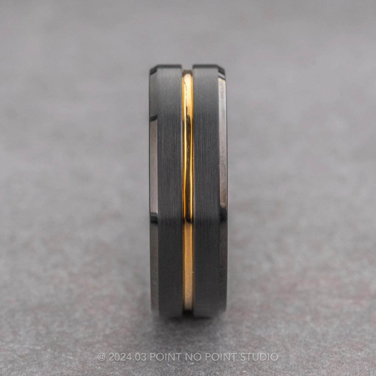 7mm Men's Tungsten Ring With 18K Yellow Gold Plating 4 7mm Men's Tungsten Ring With 18K Yellow Gold Plating - Image 4