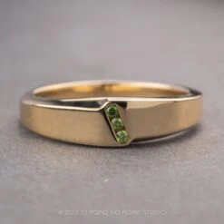 Green Diamond Mens Wedding Ring, 14K Yellow Gold