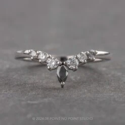 Salt And Pepper Marquise And White Diamond Wedding Band, Cassiopeia Setting, 14k White Gold