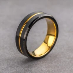 7mm Men's Tungsten Ring With 18K Yellow Gold Plating 9 7mm Men's Tungsten Ring With 18K Yellow Gold Plating -Point No Point Studio Store RING 2