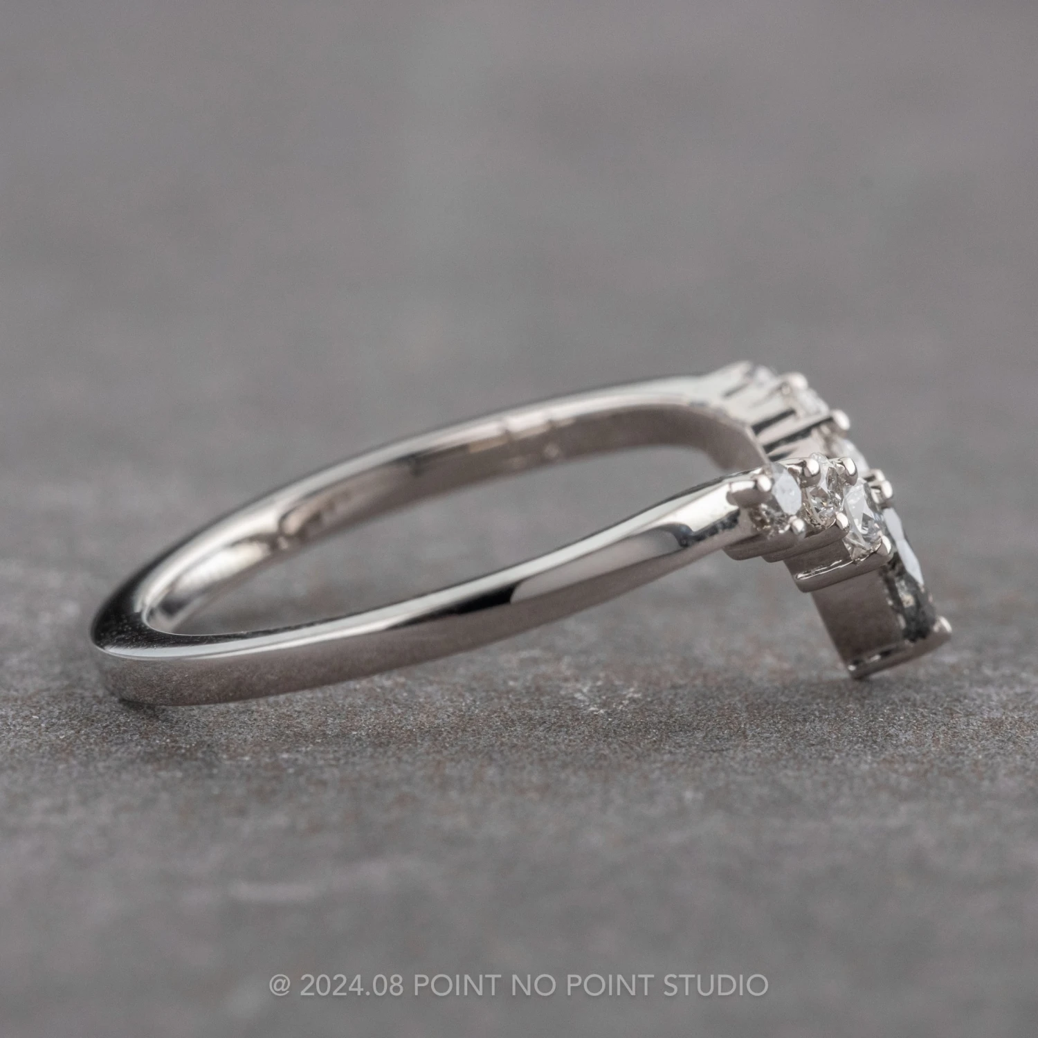 Salt And Pepper Marquise And White Diamond Wedding Band, Cassiopeia Setting, 14k White Gold 5 Salt And Pepper Marquise And White Diamond Wedding Band, Cassiopeia Setting, 14k White Gold - Image 5