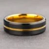 7mm Men's Tungsten Ring With 18K Yellow Gold Plating