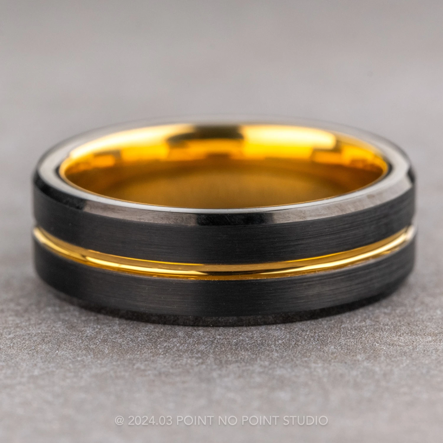 7mm Men's Tungsten Ring With 18K Yellow Gold Plating 1 7mm Men's Tungsten Ring With 18K Yellow Gold Plating