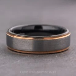 6mm Beveled Edges Tungsten Men's Ring With 18K Rose Gold Plating