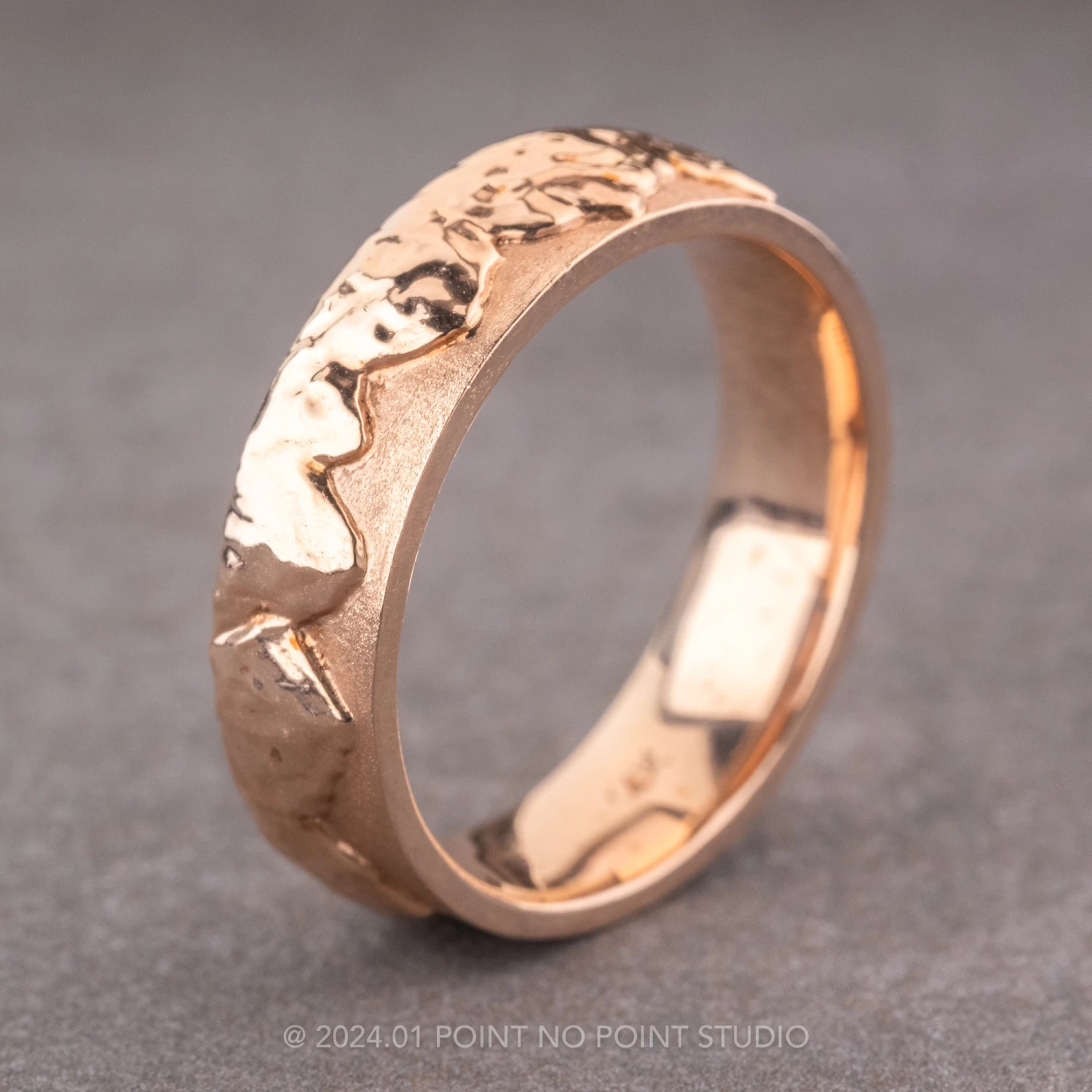 6mm Mountain Mens Wedding Ring, 14k Rose Gold 4 6mm Mountain Mens Wedding Ring, 14k Rose Gold - Image 4