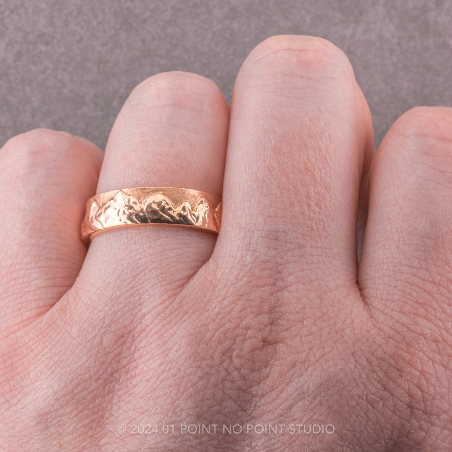 6mm Mountain Mens Wedding Ring, 14k Rose Gold 2 6mm Mountain Mens Wedding Ring, 14k Rose Gold - Image 2
