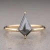 1.45 Carat Black Kite Diamond Engagement Ring, Jane Setting, 14K Yellow Gold