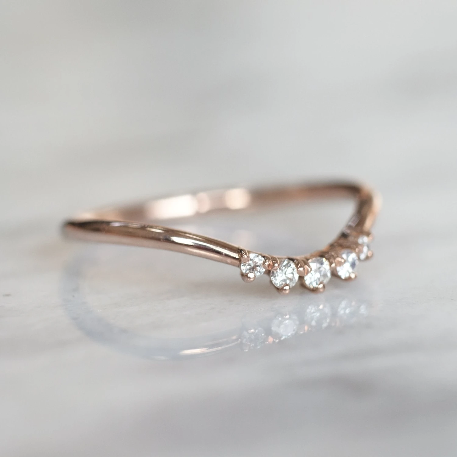 Petite Catherine Diamond Wedding Band, 14k Rose Gold 6 Petite Catherine Diamond Wedding Band, 14k Rose Gold - Image 6