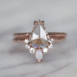 Opal And Diamond Contour Band, Gwen Setting, Hammered, 14k Rose Gold 8 Opal And Diamond Contour Band, Gwen Setting, Hammered, 14k Rose Gold -Point No Point Studio Store SFPH1440