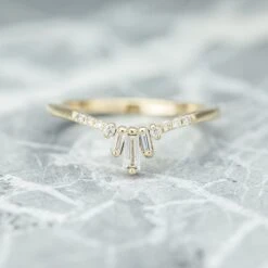 White Diamond Baguette Dawn Wedding Band, 14k Yellow Gold