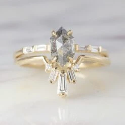 White Baguette Diamond Wedding Band, Dawn Setting, 14K Yellow Gold 11 White Baguette Diamond Wedding Band, Dawn Setting, 14K Yellow Gold -Point No Point Studio Store SFPH1567