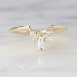 White Baguette Diamond Wedding Band, Dawn Setting, 14K Yellow Gold