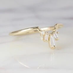 White Baguette Diamond Wedding Band, Dawn Setting, 14K Yellow Gold 13 White Baguette Diamond Wedding Band, Dawn Setting, 14K Yellow Gold -Point No Point Studio Store SFPH1569