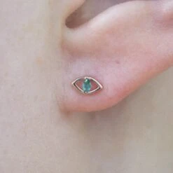 Emerald Eye Studs, 14k Rose Gold 10 Emerald Eye Studs, 14k Rose Gold -Point No Point Studio Store SFPH1860