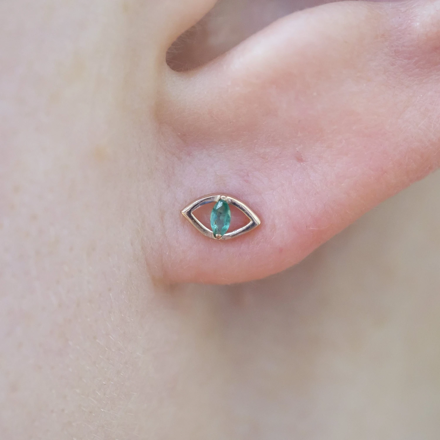 Emerald Eye Studs, 14k Rose Gold 4 Emerald Eye Studs, 14k Rose Gold - Image 4