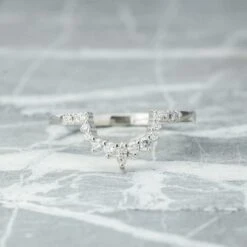 Diamond Contour Wedding Band, X-Large Emma Setting, 14k White Gold