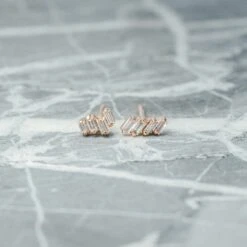 .20 Tcw Asymmetrical GHSI Baguette Diamond Studs, 14k Rose Gold Earrings