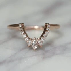 Diamond Basket Contour Wedding Band, Cleo Setting, 14k Rose Gold