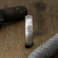 Hexagon Diamond Mens Wedding Band, Comfort Fit, 14K White Gold, Half Round Matte Finish