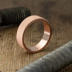 6mm 14k Rose Gold Mens Wedding Band, Knurling Texture