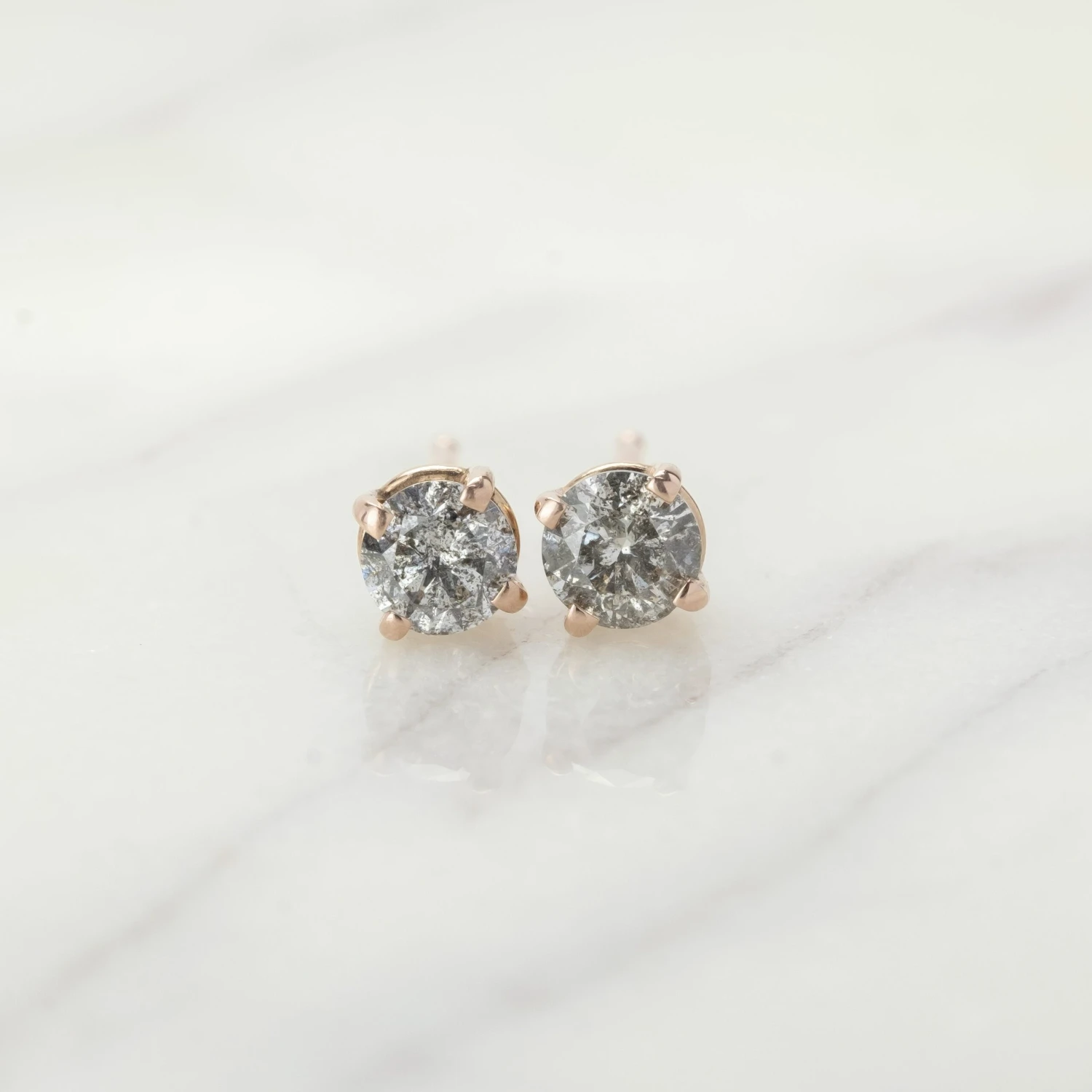 Salt & Pepper Diamond Studs, 14k Rose Gold 1 Salt & Pepper Diamond Studs, 14k Rose Gold