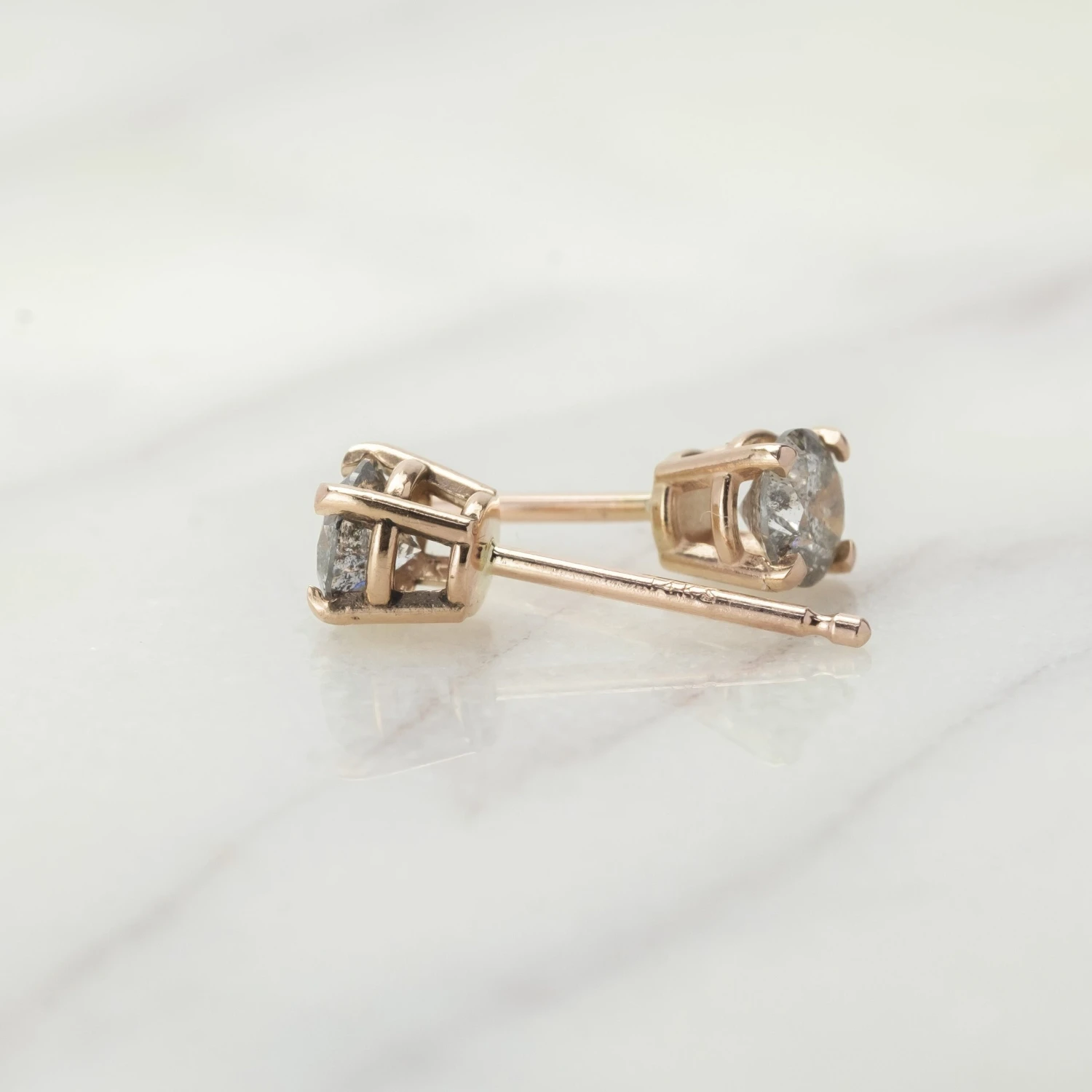 Salt & Pepper Diamond Studs, 14k Rose Gold 3 Salt & Pepper Diamond Studs, 14k Rose Gold - Image 3