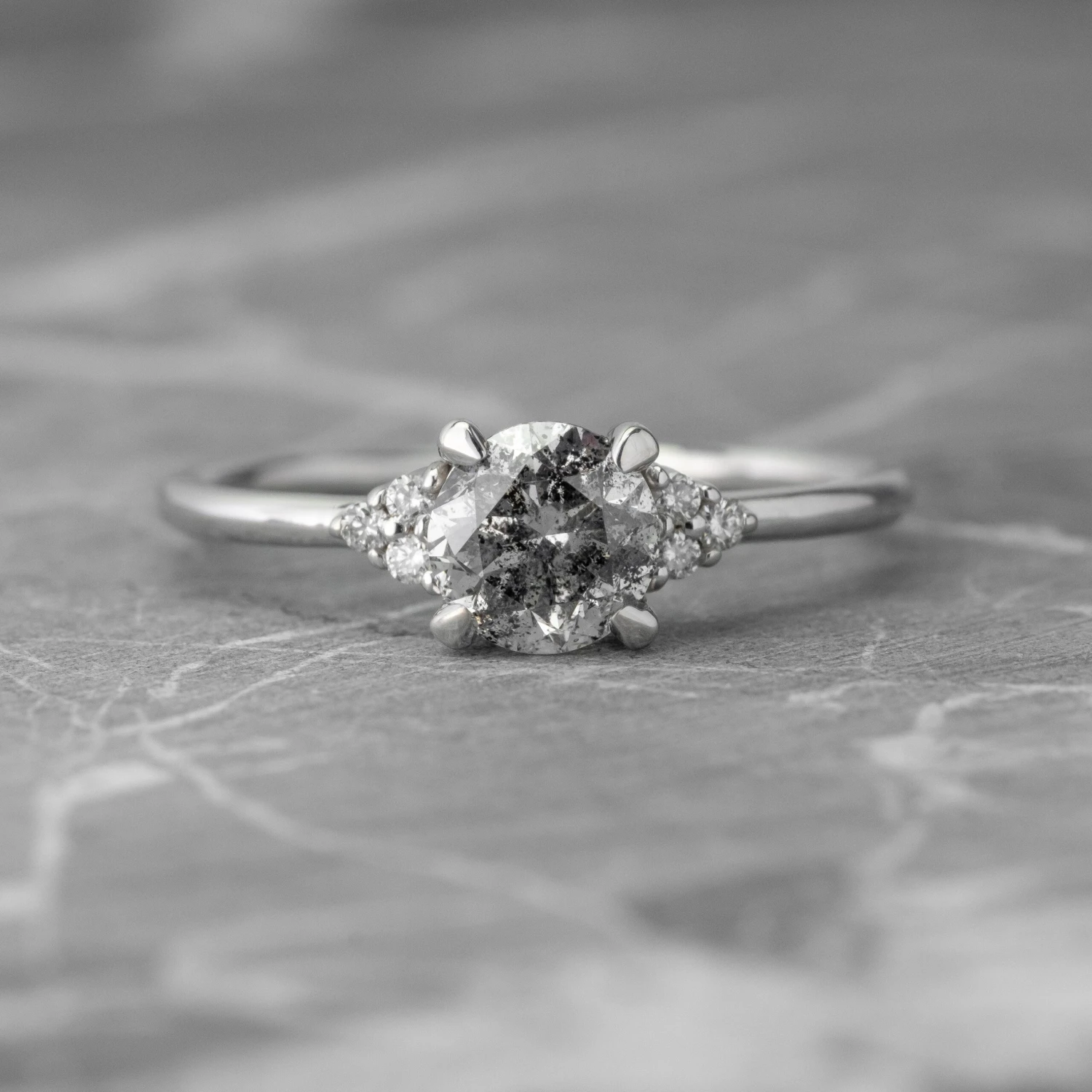 1 Carat Salt And Pepper Diamond Engagement Ring, Quinn Setting, 14K White Gold 1 1 Carat Salt And Pepper Diamond Engagement Ring, Quinn Setting, 14K White Gold