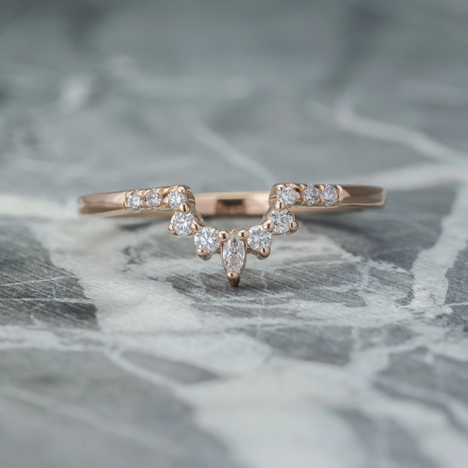 Medium 2 Diamond Emma Contour Band, 14k Rose Gold 1 Medium 2 Diamond Emma Contour Band, 14k Rose Gold